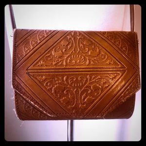 🎀 Vintage leather mirror crossbody tan brown bag